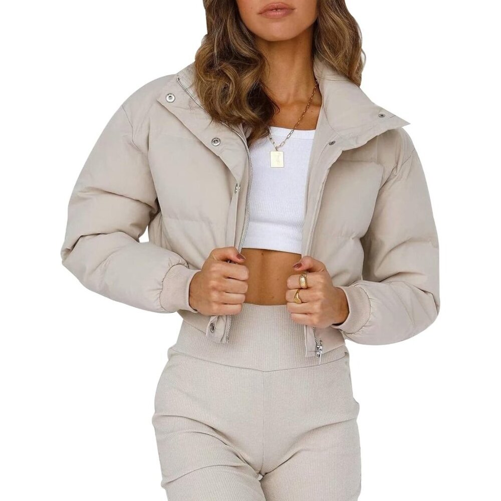 〽️Women's Beige Gihuo Cropped Puffer Warm Winter Padded Bubble Jacket